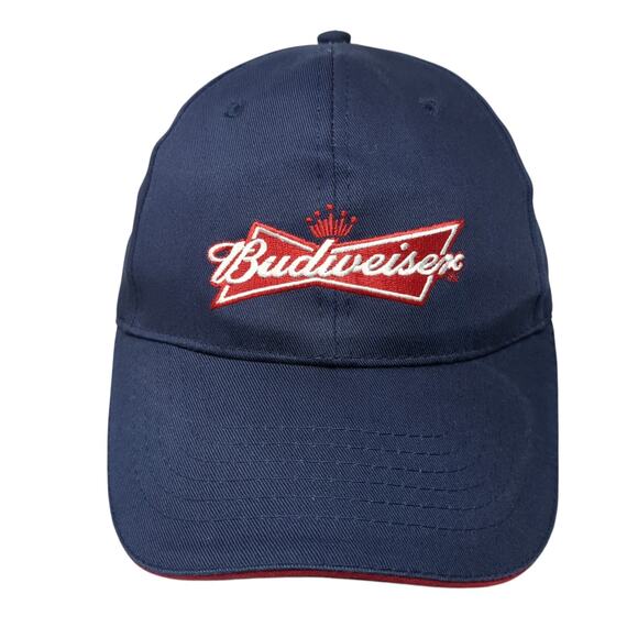 Budweiser Logo Strapback Hat Blue One Size Embroidered Vent Holes - Picture 1 of 8